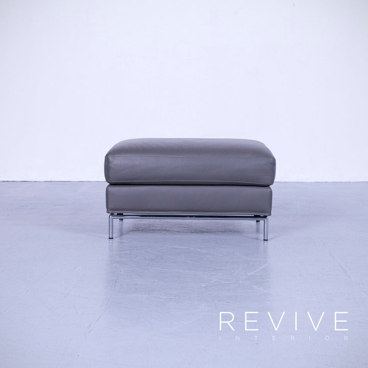 Brühl Carousel Designer Leder Hocker Grau Schemel Pouff Echtleder #4906