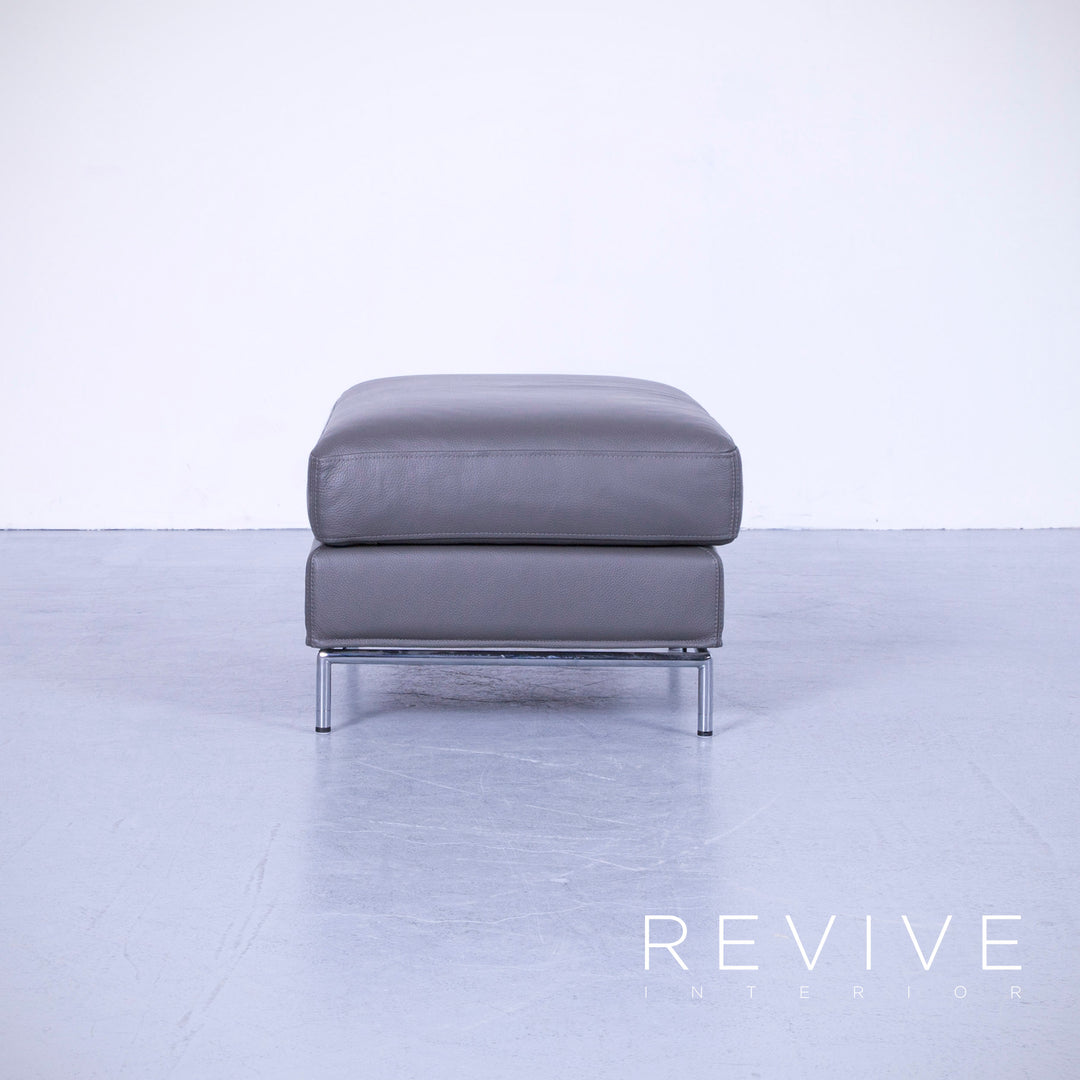 Brühl Carousel Designer Leder Hocker Grau Schemel Pouff Echtleder #4906