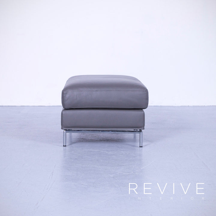 Brühl Carousel Designer Leder Hocker Grau Schemel Pouff Echtleder #4906