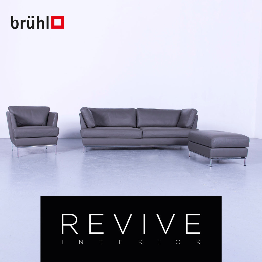 Brühl Carousel Designer Leder Sofa Garnitur, Dreisitzer, Sessel, Hocker #5447