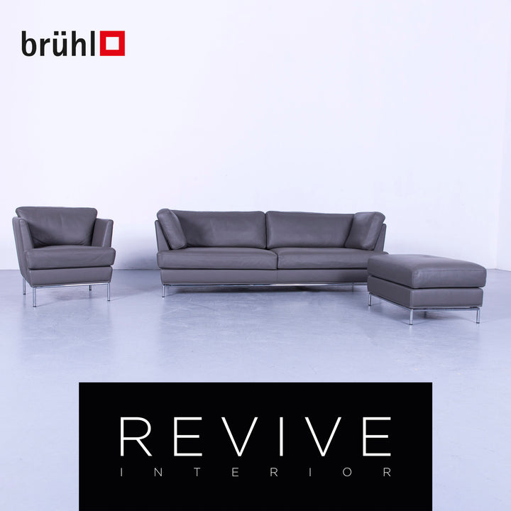 Brühl Carousel Designer Leder Sofa Garnitur, Dreisitzer, Sessel, Hocker #5447