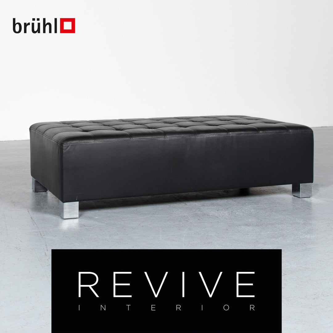 Brühl Carrée Designer Leder Hocker Schwarz Echtleder #7029