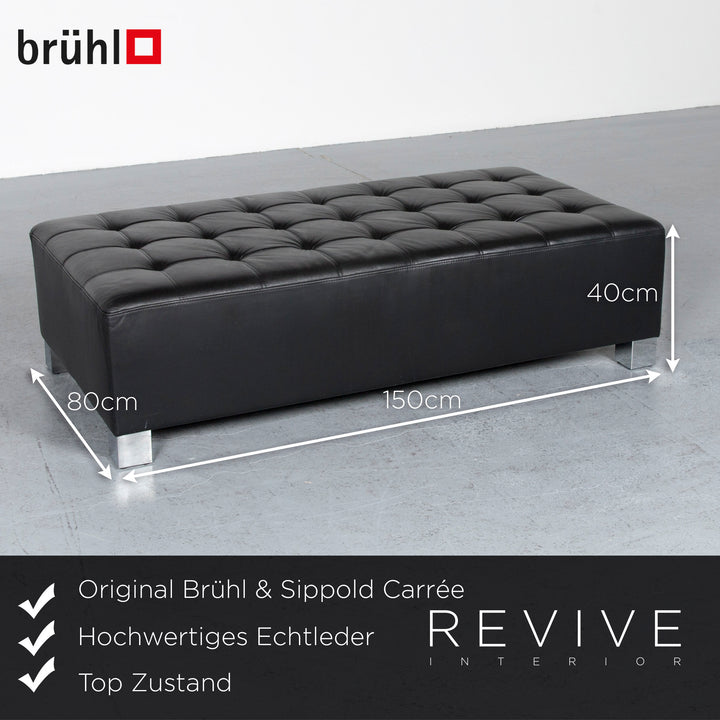 Brühl Carrée Designer Leder Hocker Schwarz Echtleder #7029
