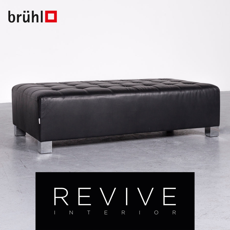Brühl Carrée Designer Leder Hocker Schwarz Echtleder #7141
