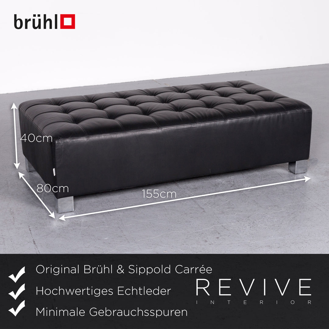 Brühl Carrée Designer Leder Hocker Schwarz Echtleder #7141