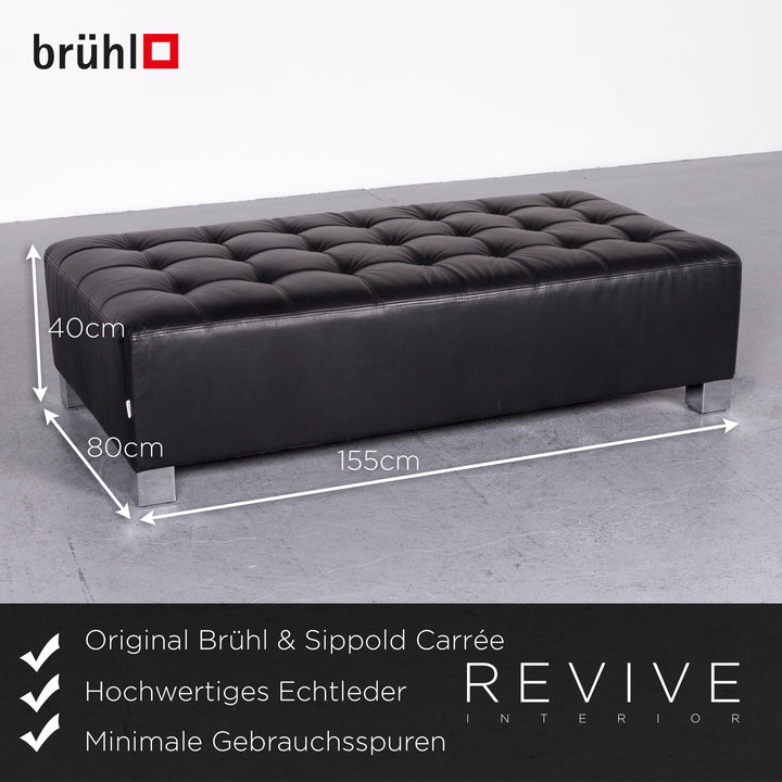 Brühl Carrée Designer Leder Hocker Schwarz Echtleder #7141