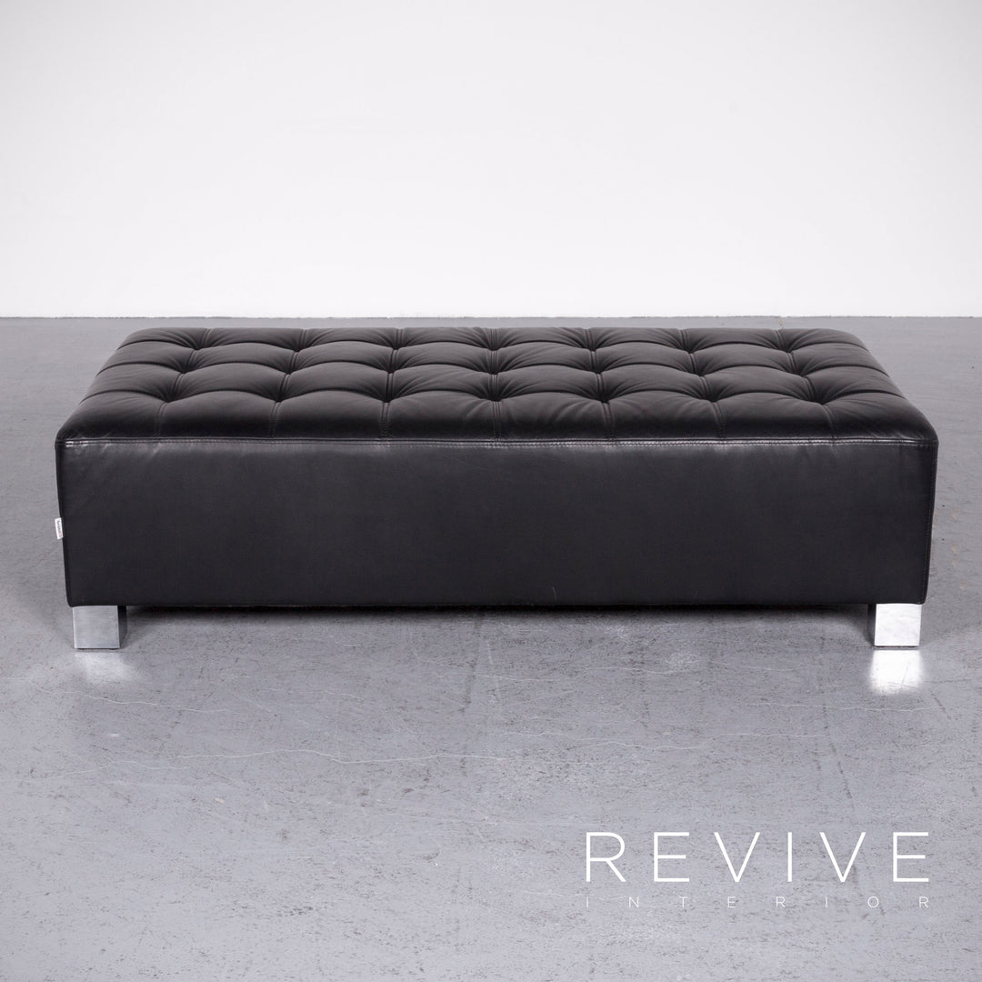 Brühl Carrée Designer Leder Hocker Schwarz Echtleder #7141