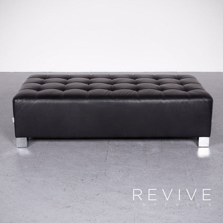 Brühl Carrée Designer Leder Hocker Schwarz Echtleder #7141