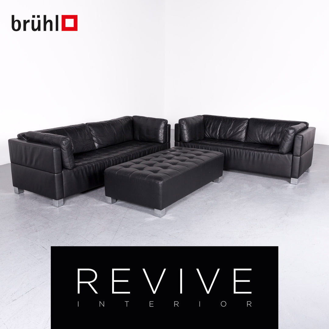 Brühl Carrée Designer Leder Sofa Hocker Garnitur Schwarz Echtleder Zweisitzer Dreisitzer Couch #7247