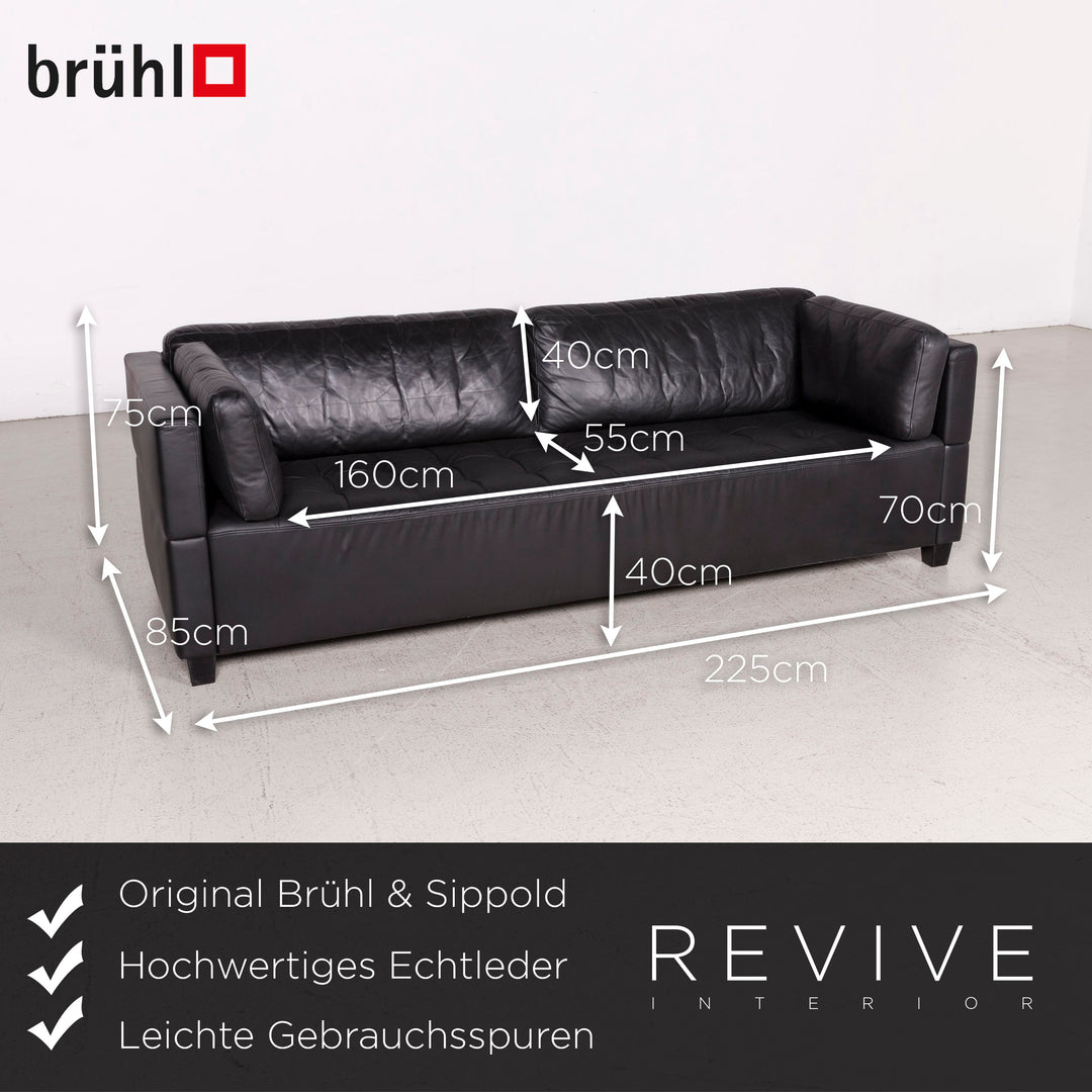 Brühl Carrée Designer Leder Sofa Schwarz Echtleder Dreisitzer Couch #7028