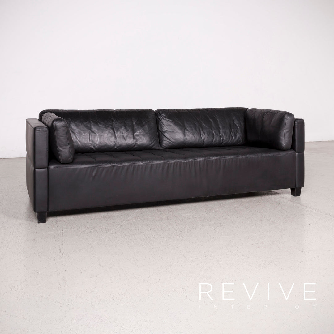 Brühl Carrée Designer Leder Sofa Schwarz Echtleder Dreisitzer Couch #7028