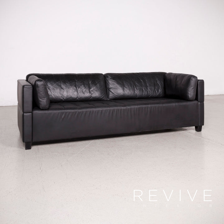 Brühl Carrée Designer Leder Sofa Schwarz Echtleder Dreisitzer Couch #7028