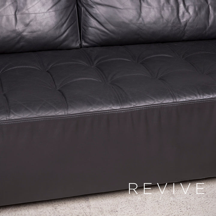 Brühl Carrée Designer Leder Sofa Schwarz Echtleder Dreisitzer Couch #7028