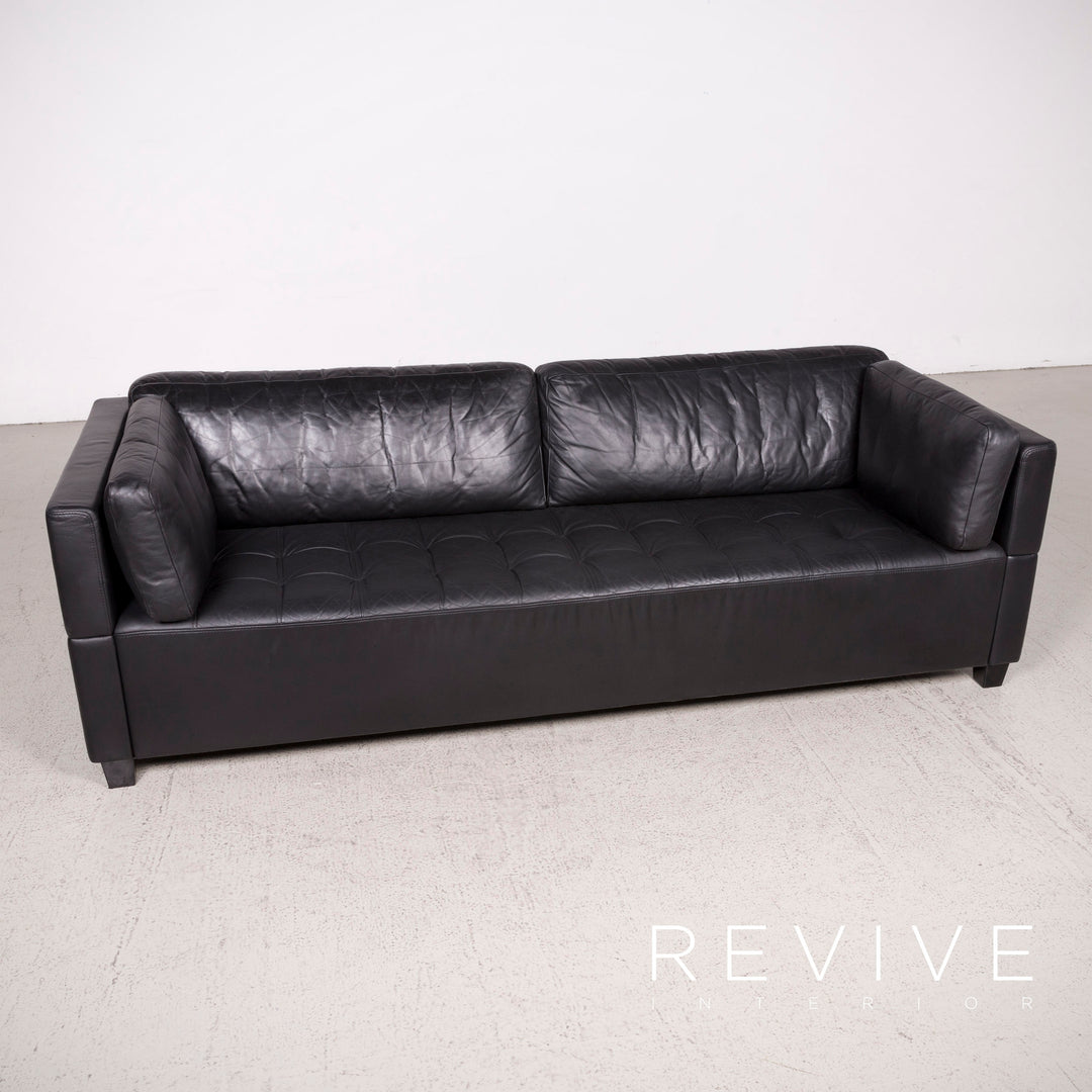 Brühl Carrée Designer Leder Sofa Schwarz Echtleder Dreisitzer Couch #7028