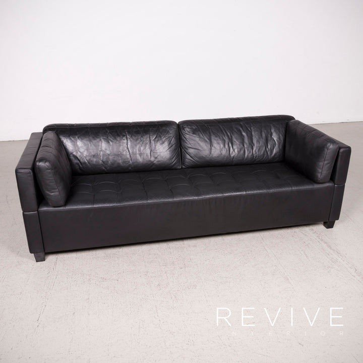 Brühl Carrée Designer Leder Sofa Schwarz Echtleder Dreisitzer Couch #7028