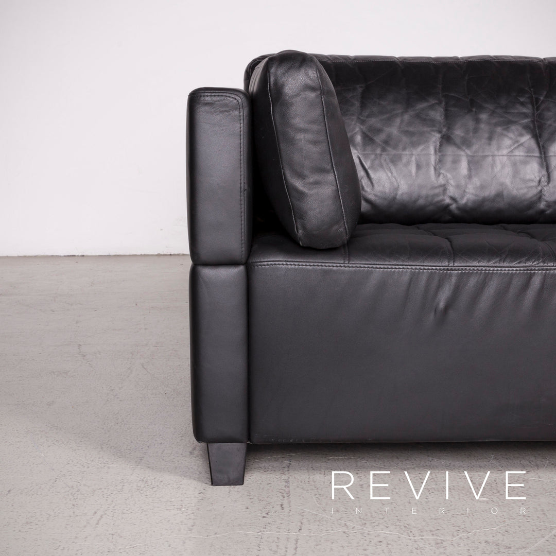 Brühl Carrée Designer Leder Sofa Schwarz Echtleder Dreisitzer Couch #7028