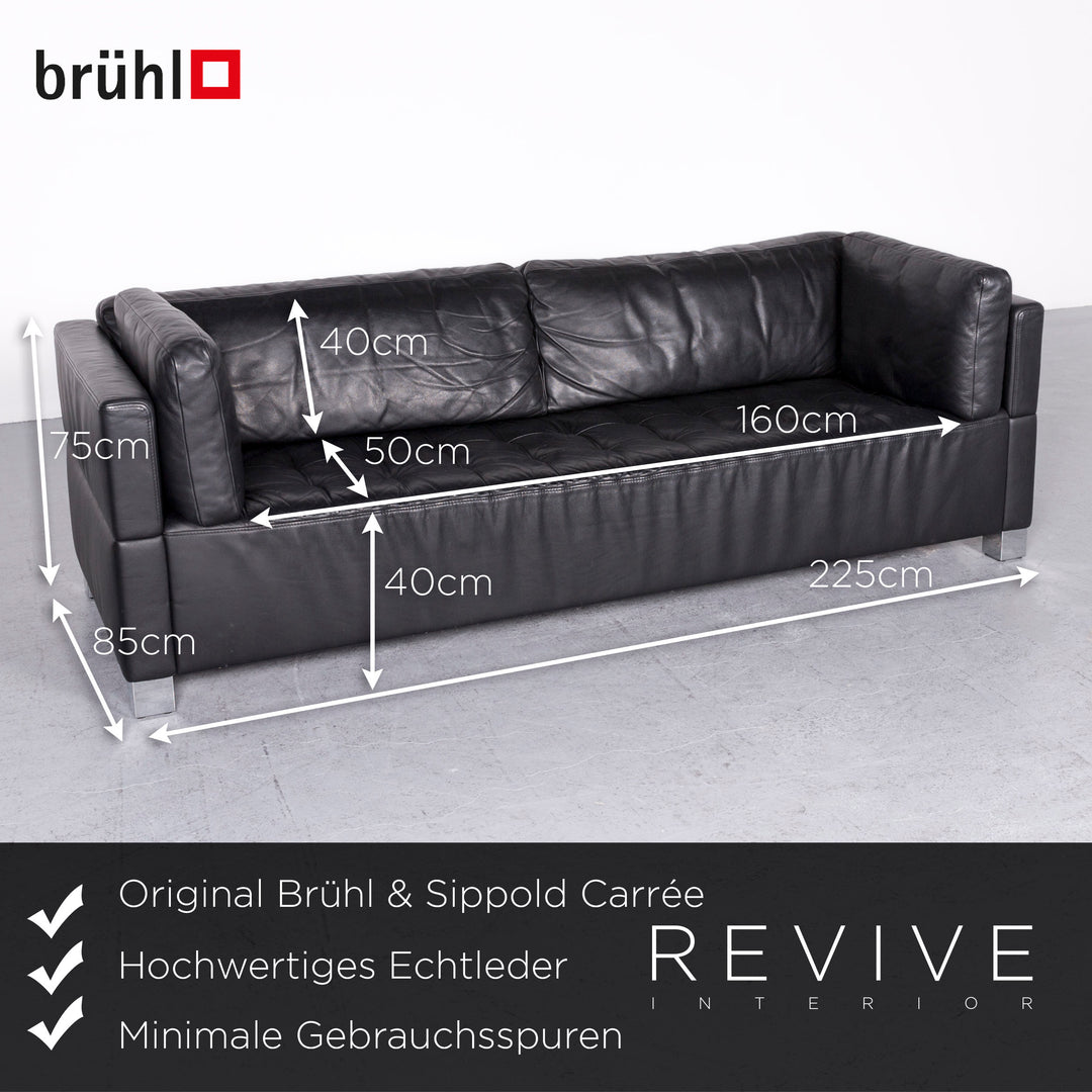 Brühl Carrée Designer Leder Sofa Hocker Garnitur Schwarz Echtleder Zweisitzer Dreisitzer Couch #7247