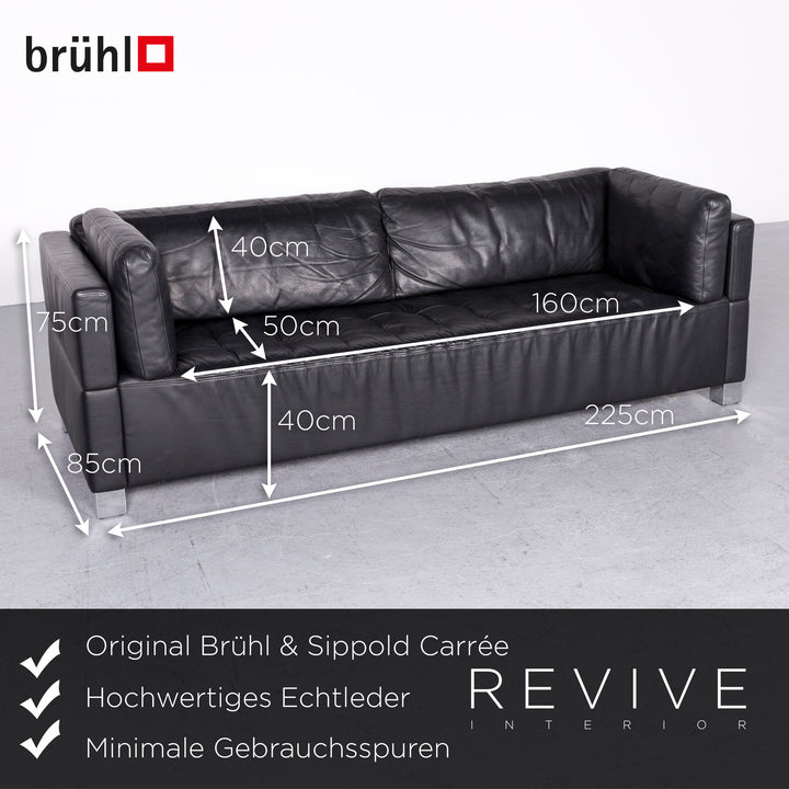 Brühl Carrée Designer Leder Sofa Hocker Garnitur Schwarz Echtleder Zweisitzer Dreisitzer Couch #7247