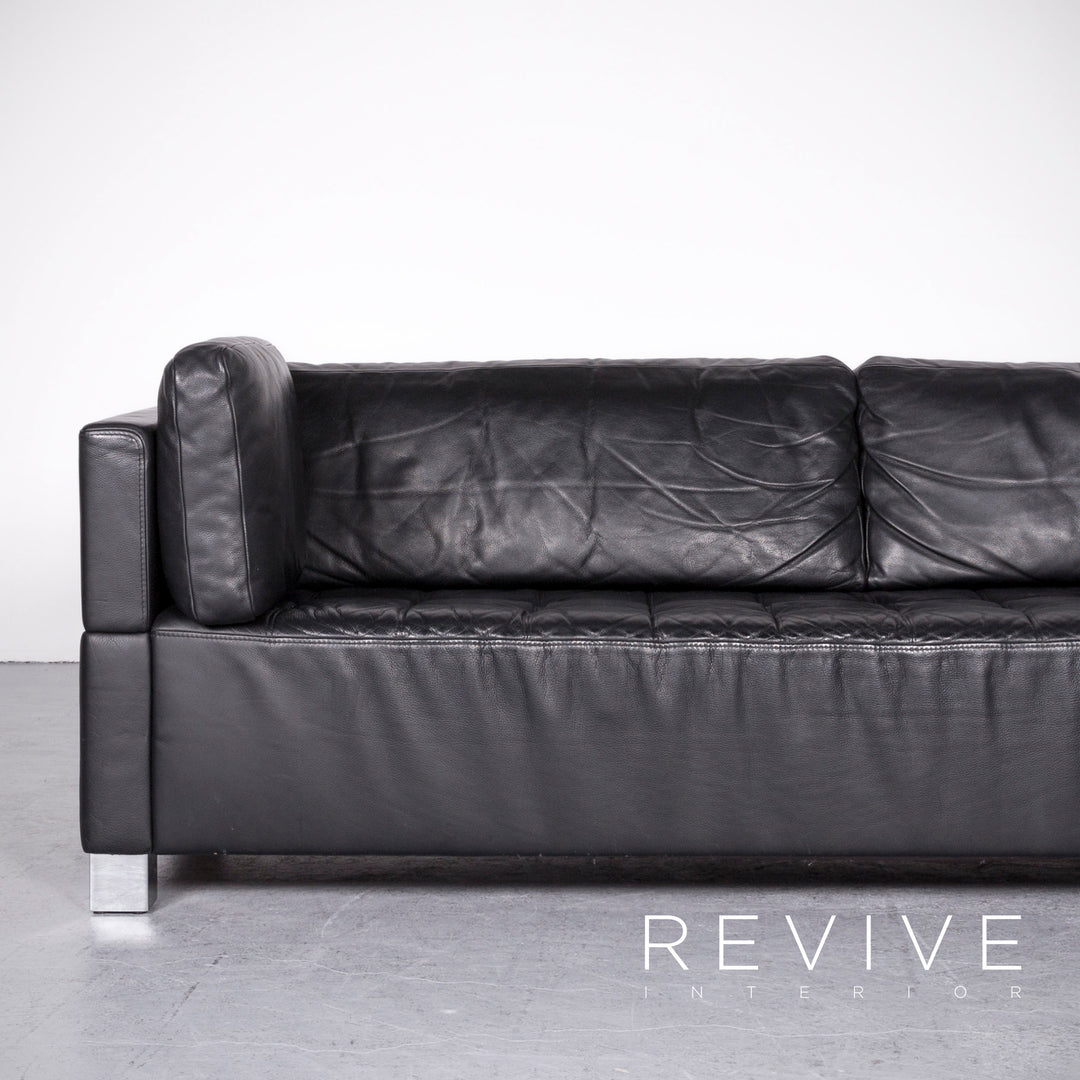 Brühl Carrée Designer Leder Sofa Hocker Garnitur Schwarz Echtleder Zweisitzer Dreisitzer Couch #7247
