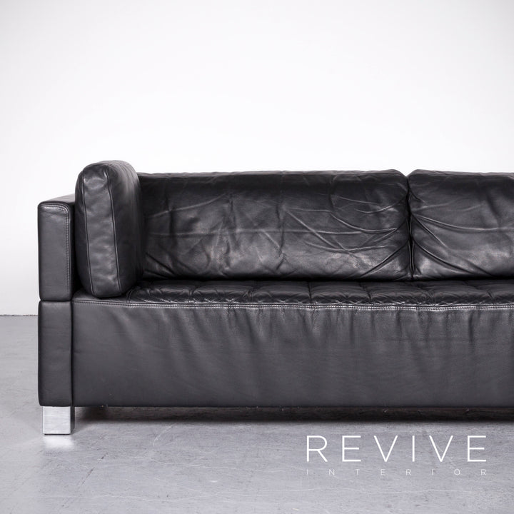 Brühl Carrée Designer Leder Sofa Hocker Garnitur Schwarz Echtleder Zweisitzer Dreisitzer Couch #7247
