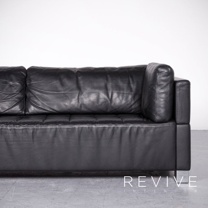 Brühl Carrée Designer Leder Sofa Hocker Garnitur Schwarz Echtleder Zweisitzer Dreisitzer Couch #7247