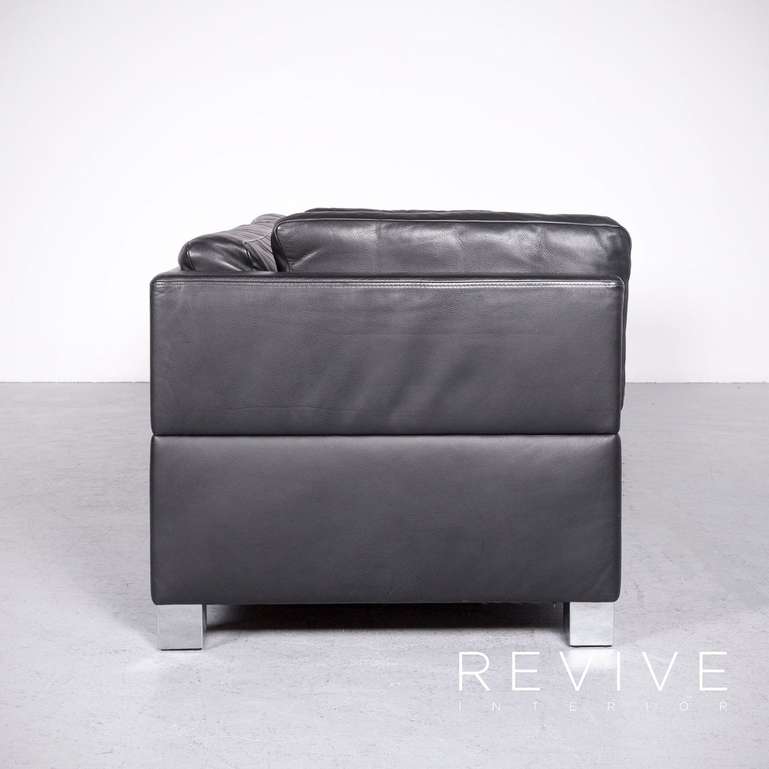 Brühl Carrée Designer Leder Sofa Hocker Garnitur Schwarz Echtleder Zweisitzer Dreisitzer Couch #7247