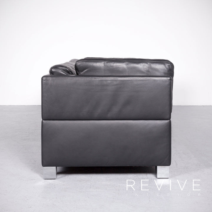 Brühl Carrée Designer Leder Sofa Hocker Garnitur Schwarz Echtleder Zweisitzer Dreisitzer Couch #7247