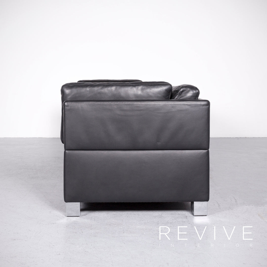 Brühl Carrée Designer Leder Sofa Hocker Garnitur Schwarz Echtleder Zweisitzer Dreisitzer Couch #7247