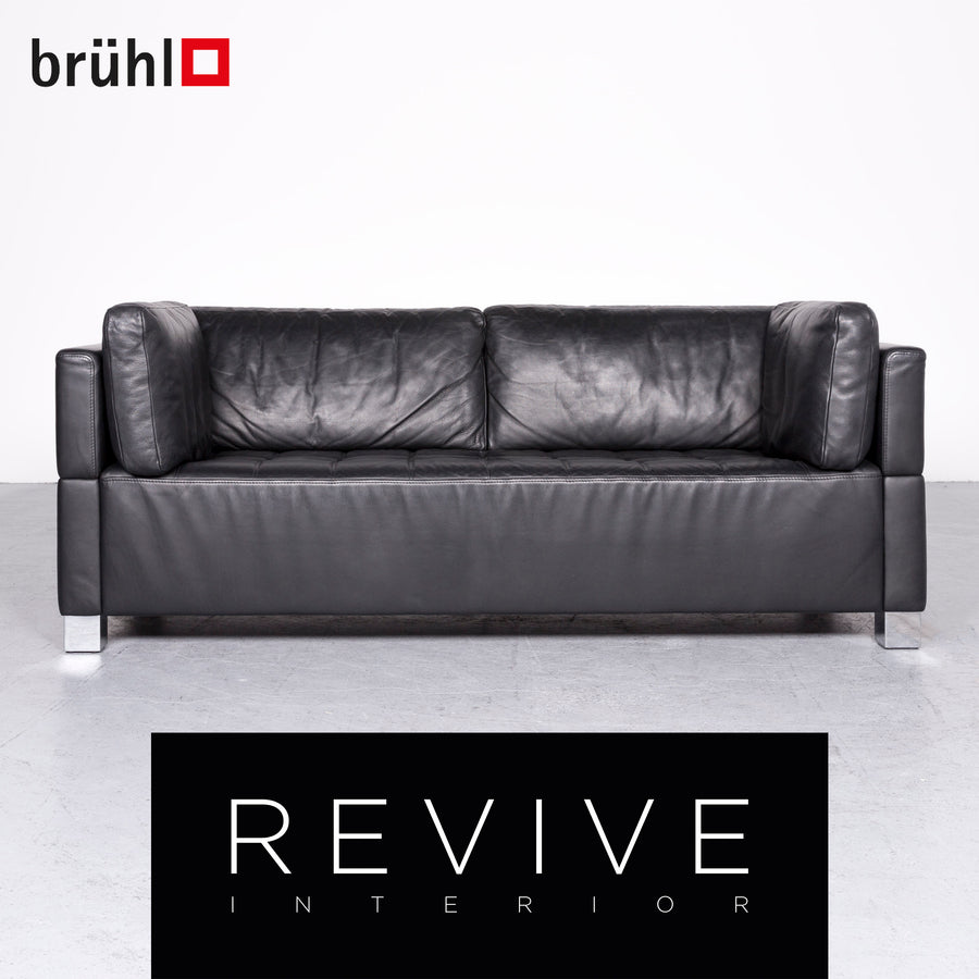 Brühl Carrée Designer Leder Sofa Schwarz Echtleder Zweisitzer Couch #7140