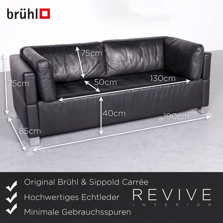 Brühl Carrée Designer Leder Sofa Hocker Garnitur Schwarz Echtleder Zweisitzer Dreisitzer Couch #7247