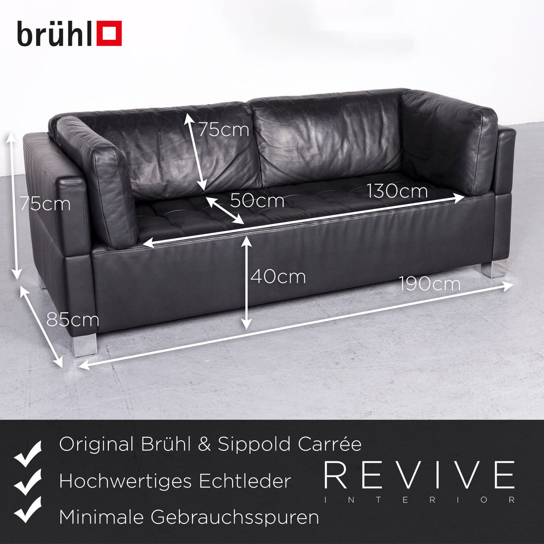Brühl Carrée Designer Leder Sofa Schwarz Echtleder Zweisitzer Couch #7140