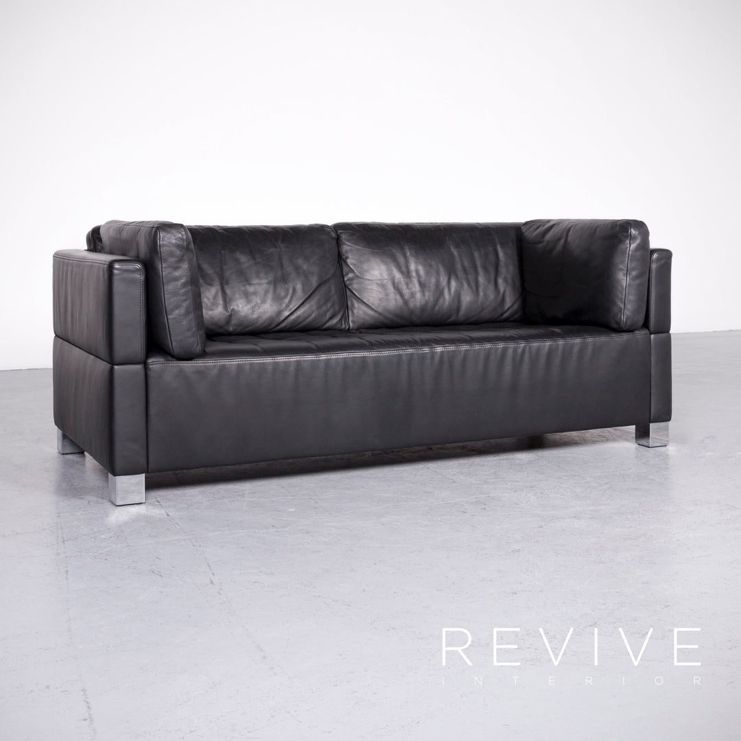 Brühl Carrée Designer Leder Sofa Hocker Garnitur Schwarz Echtleder Zweisitzer Dreisitzer Couch #7247