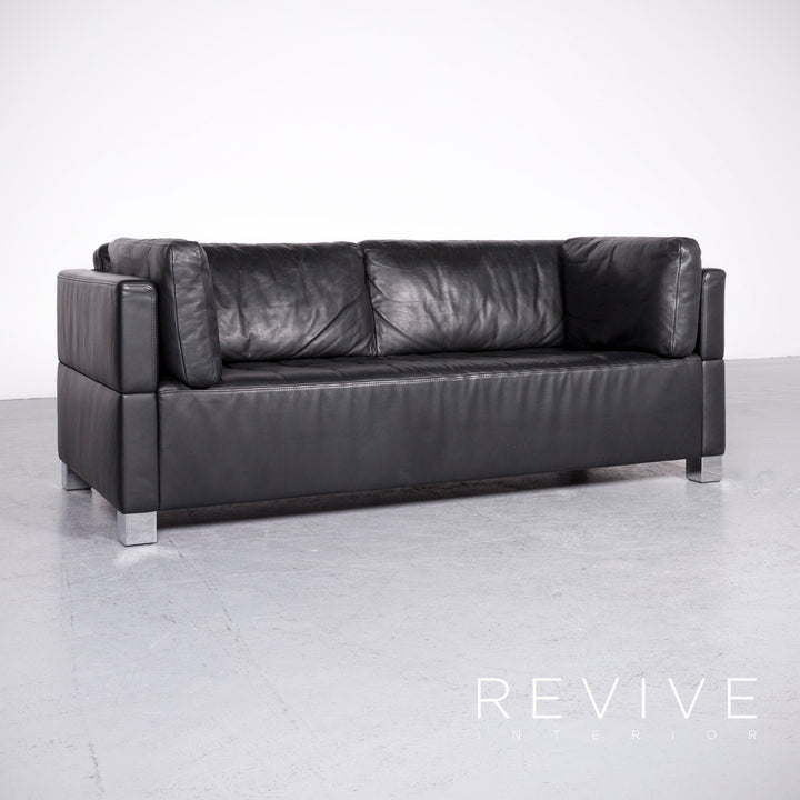 Brühl Carrée Designer Leder Sofa Hocker Garnitur Schwarz Echtleder Zweisitzer Dreisitzer Couch #7247