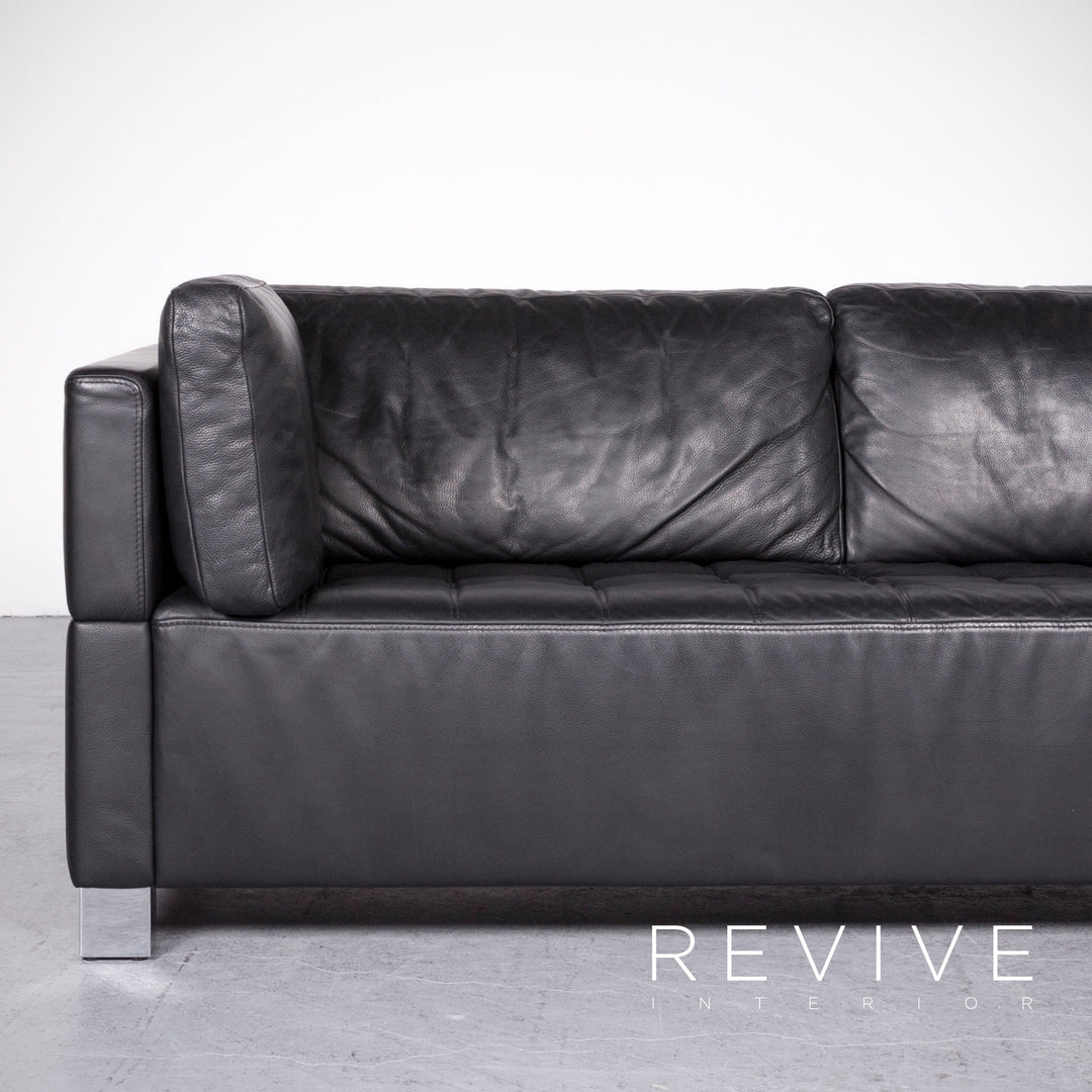 Brühl Carrée Designer Leder Sofa Hocker Garnitur Schwarz Echtleder Zweisitzer Dreisitzer Couch #7247