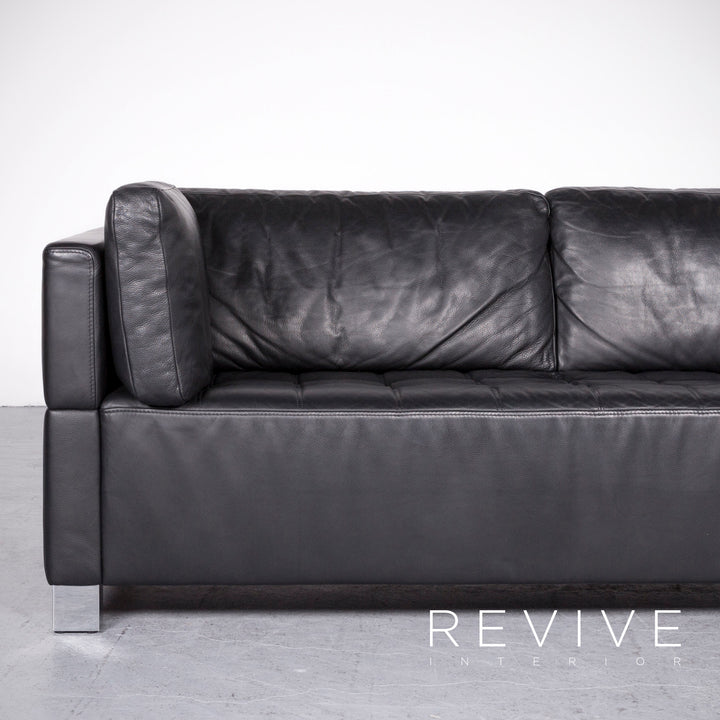 Brühl Carrée Designer Leder Sofa Hocker Garnitur Schwarz Echtleder Zweisitzer Dreisitzer Couch #7247