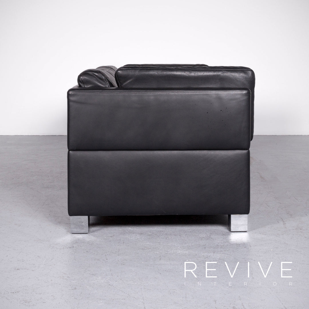 Brühl Carrée Designer Leder Sofa Hocker Garnitur Schwarz Echtleder Zweisitzer Dreisitzer Couch #7247