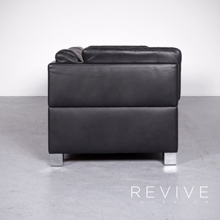 Brühl Carrée Designer Leder Sofa Hocker Garnitur Schwarz Echtleder Zweisitzer Dreisitzer Couch #7247