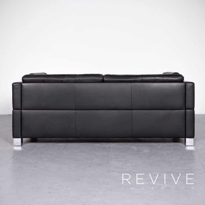 Brühl Carrée Designer Leder Sofa Hocker Garnitur Schwarz Echtleder Zweisitzer Dreisitzer Couch #7247