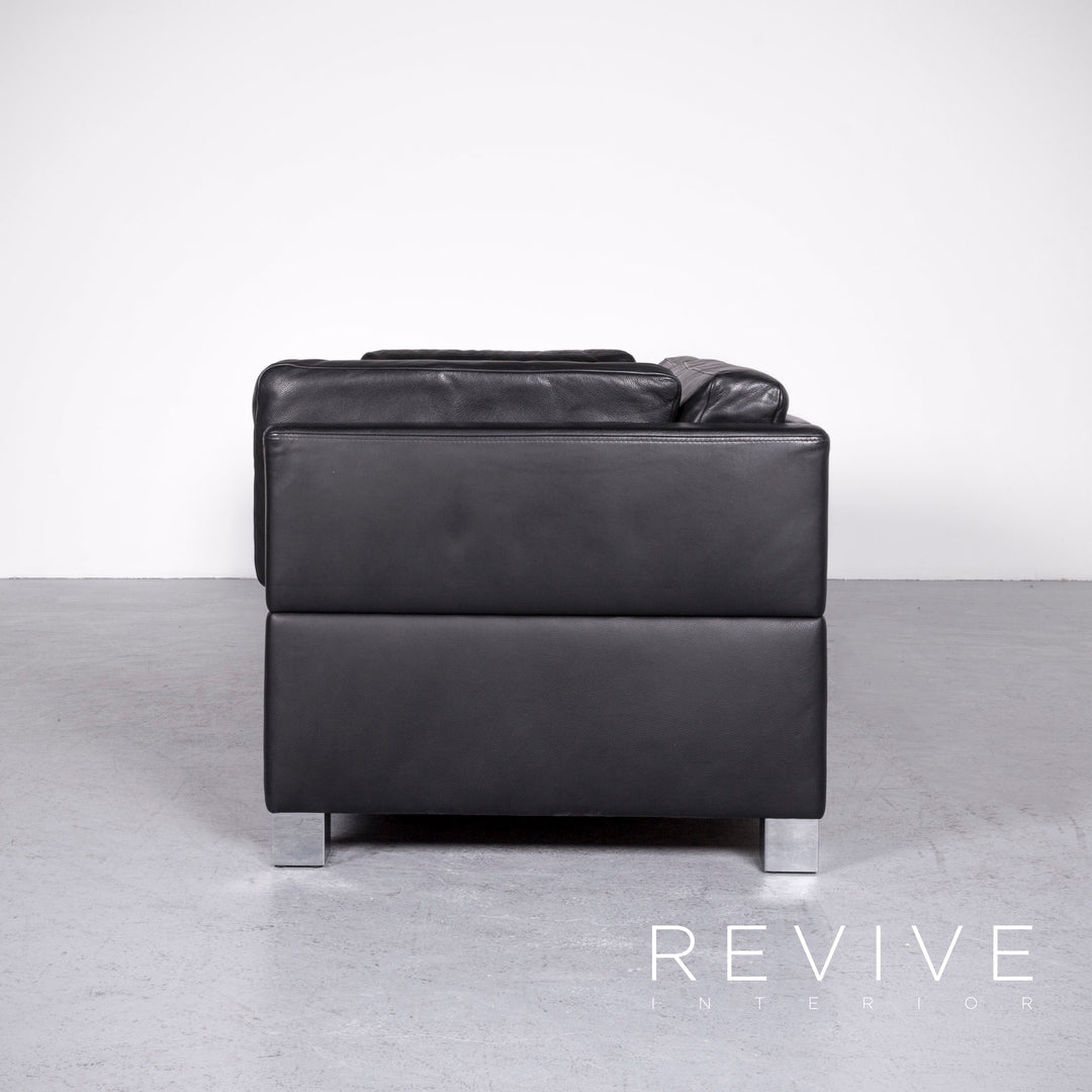 Brühl Carrée Designer Leder Sofa Hocker Garnitur Schwarz Echtleder Zweisitzer Dreisitzer Couch #7247