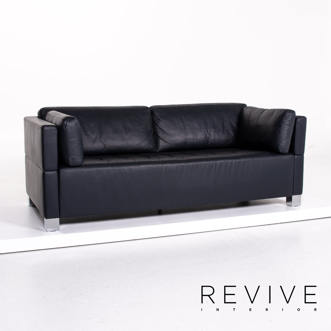 Brühl & Sippold Carrée Leder Sofa Dunkelblau Blau Dreisitzer Couch #14198