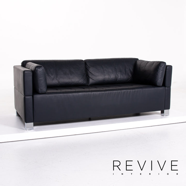 Brühl & Sippold Carrée Leder Sofa Dunkelblau Blau Dreisitzer Couch #14198