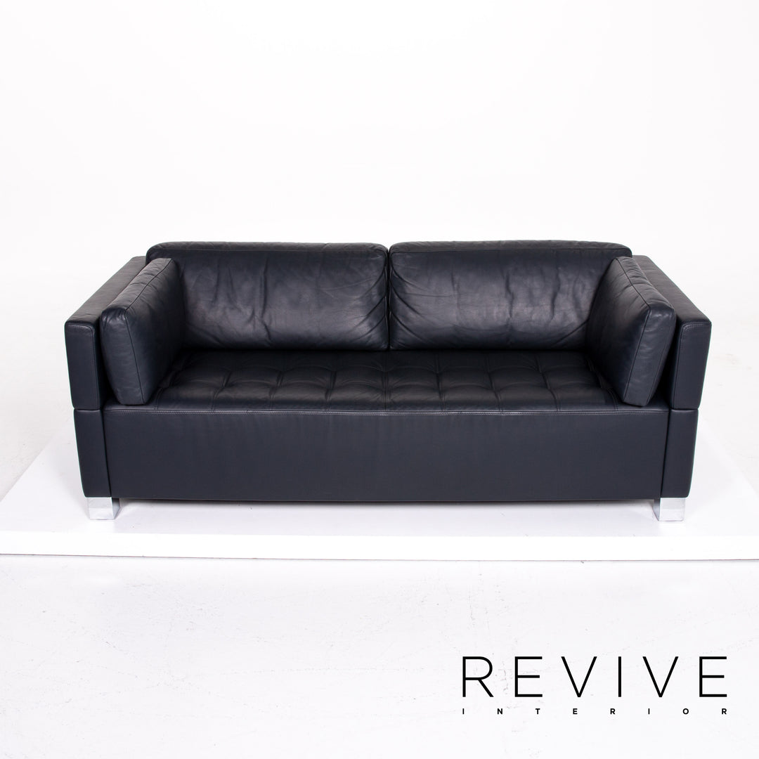 Brühl & Sippold Carrée Leder Sofa Dunkelblau Blau Dreisitzer Couch #14198