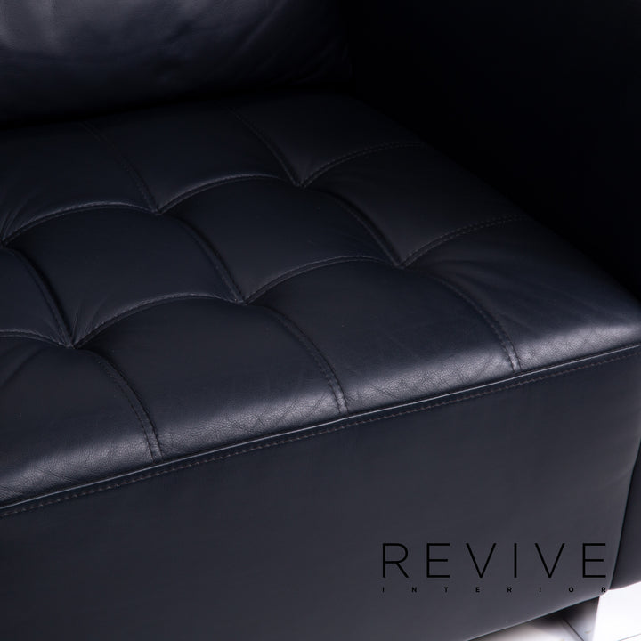 Brühl & Sippold Carrée leather sofa set dark blue blue 1x three-seater 1x armchair couch #14328