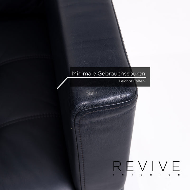 Brühl & Sippold Carrée leather sofa set dark blue blue 1x three-seater 1x armchair couch #14328