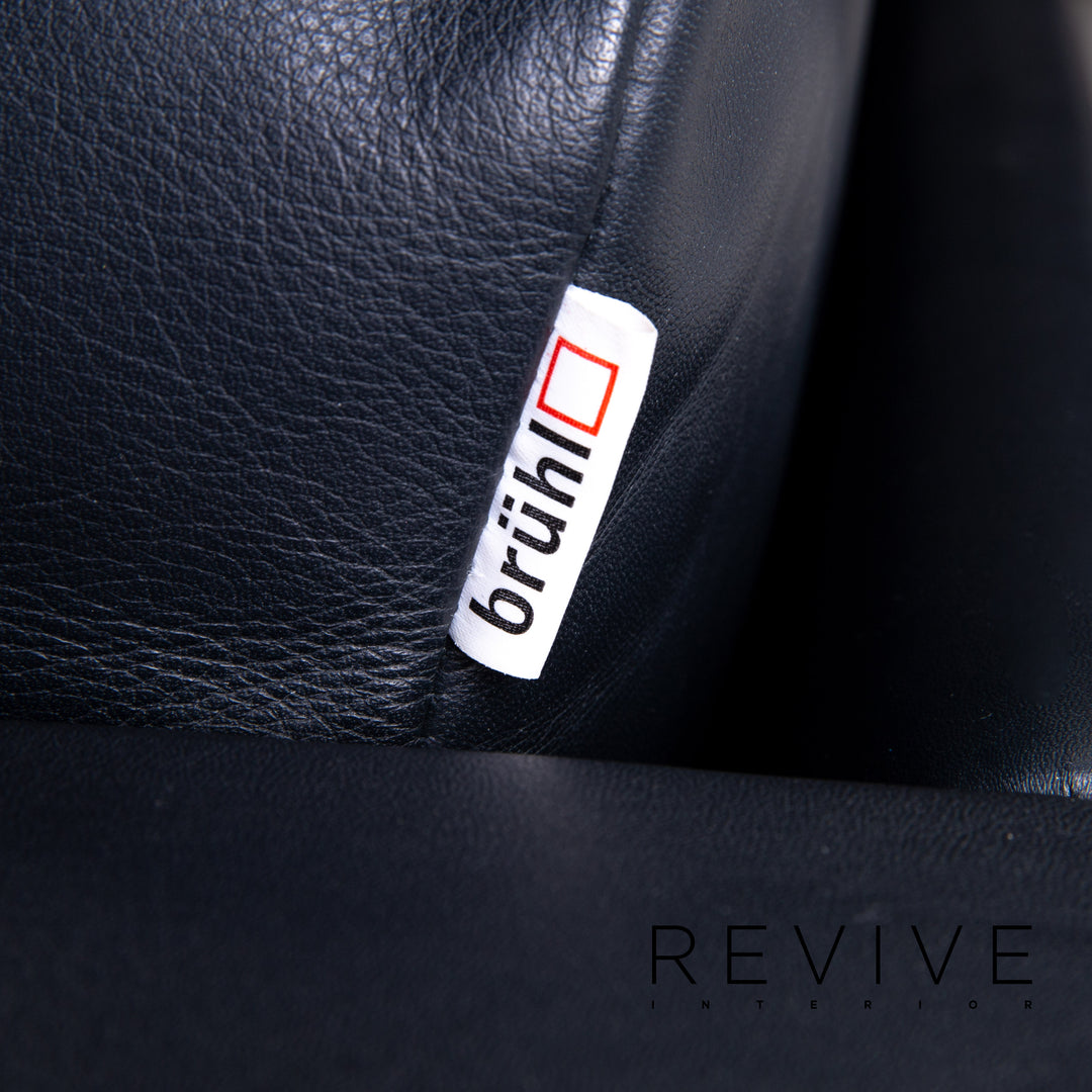 Brühl & Sippold Carrée leather sofa set dark blue blue 1x three-seater 1x armchair couch #14328