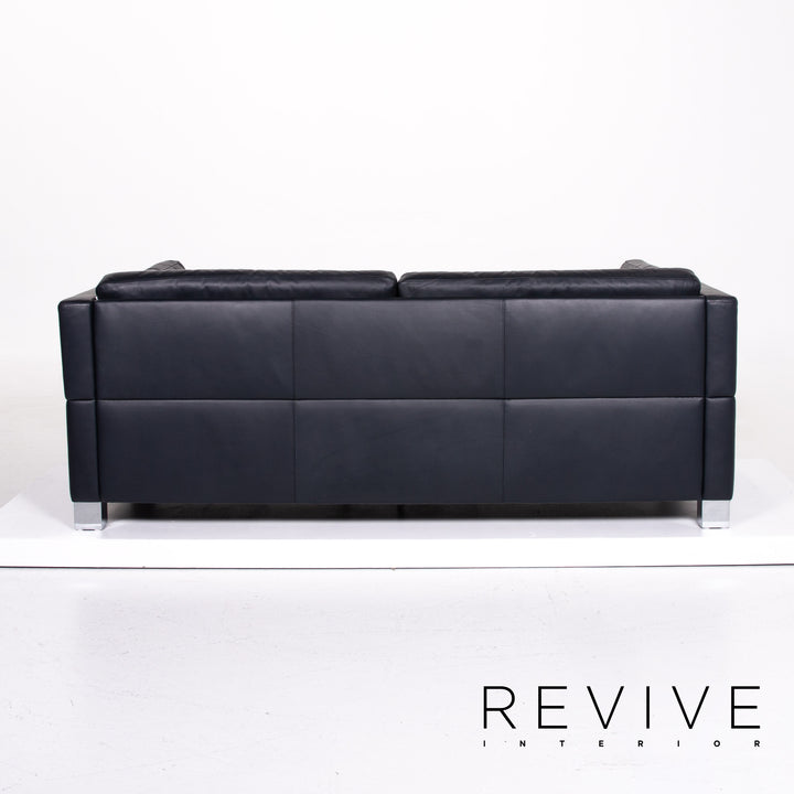 Brühl & Sippold Carrée leather sofa set dark blue blue 1x three-seater 1x armchair couch #14328