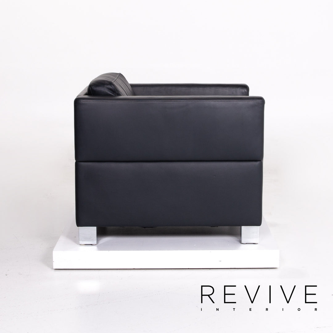 Brühl & Sippold Carrée leather sofa set dark blue blue 1x three-seater 1x armchair couch #14328