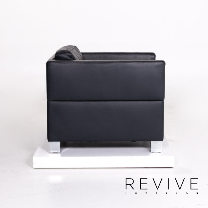 Brühl & Sippold Carrée leather sofa set dark blue blue 1x three-seater 1x armchair couch #14328