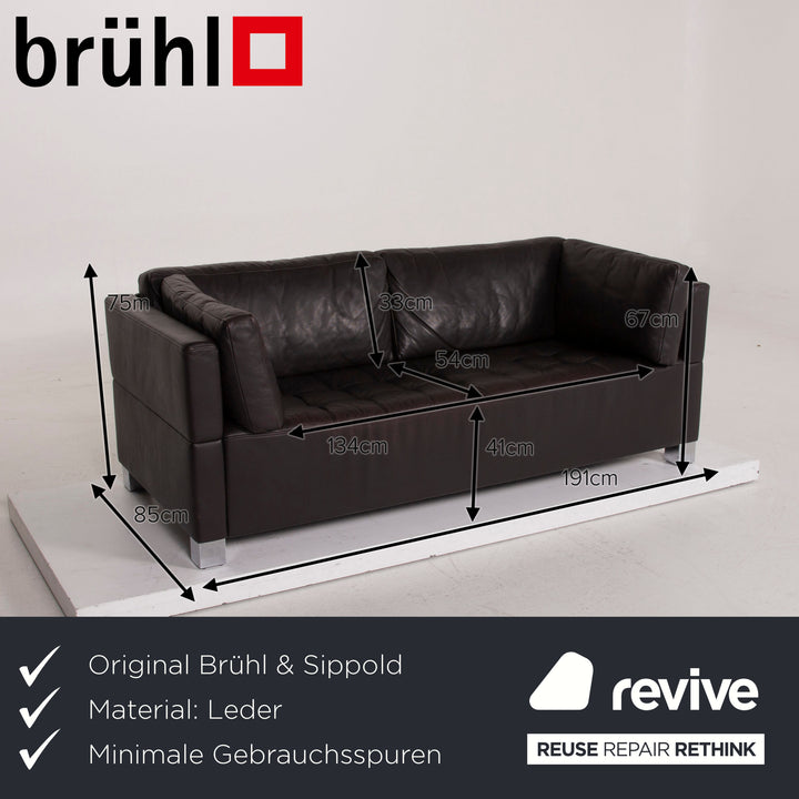 Brühl Carrée Leder Sofa Schwarz Dreisitzer #15041
