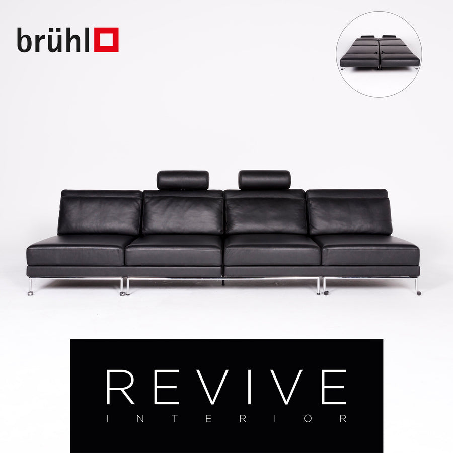 Brühl Cinema Designer Leder Ecksofa Schwarz Echtleder Sofa Couch Schlafsofa Funktion Schlafcouch #8362